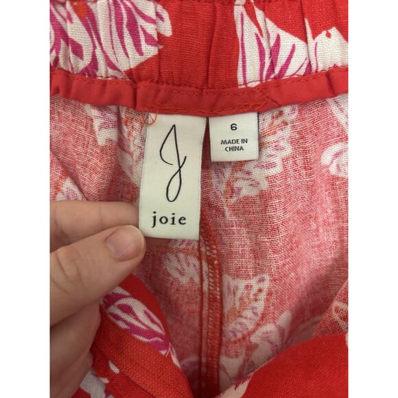 Joie Linen Blend High Rise Tropical Floral Red White Shorts Size 6 Vacation - Picture 4 of 5